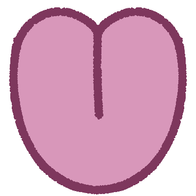 a stylized drawing of a tongue with a dark pink outline.